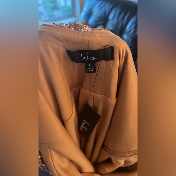 lulus blush Gold Sequin Cowl Back Floor Length Gown Large - Picture 7 of 7